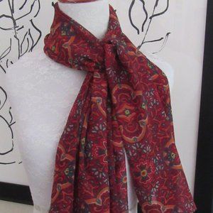 Burgundy red orange & turquoise sheer scarf wrap